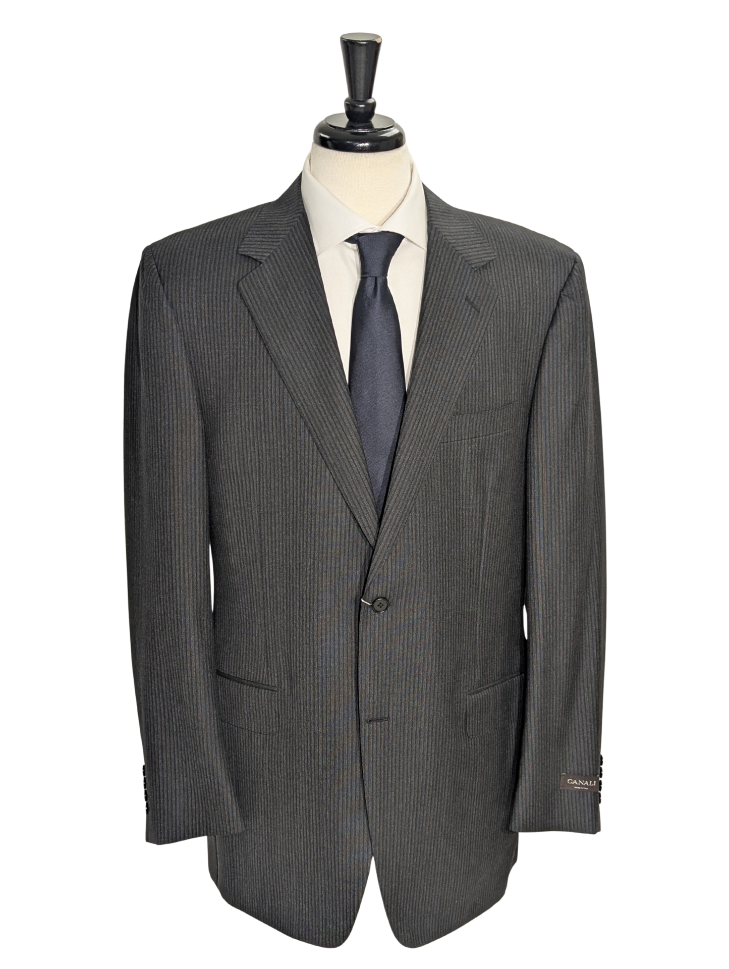 Canali Charcoal Pinstriped 100% Wool Suit 44L