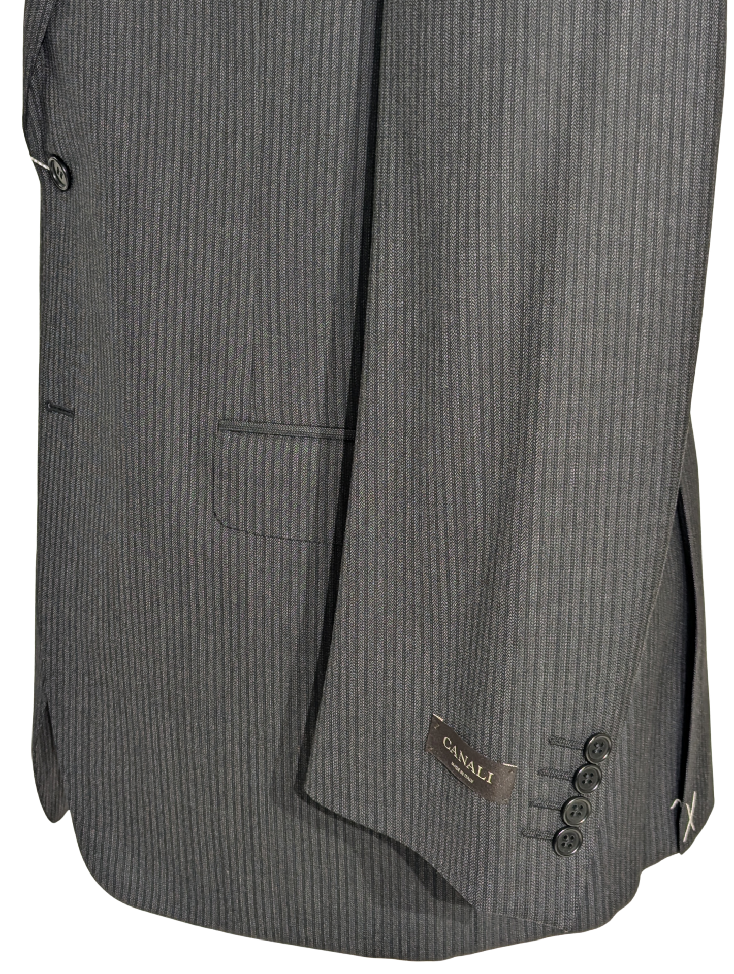Canali Charcoal Pinstriped 100% Wool Suit 44L