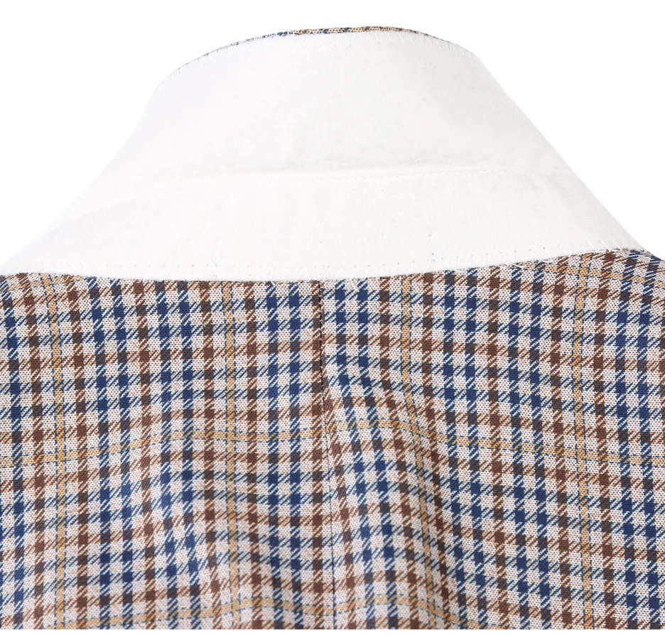 Raphael Brown And Blue Houndstooth Slim Fit Half Canvas Notch Lapel Two Button Blazer
