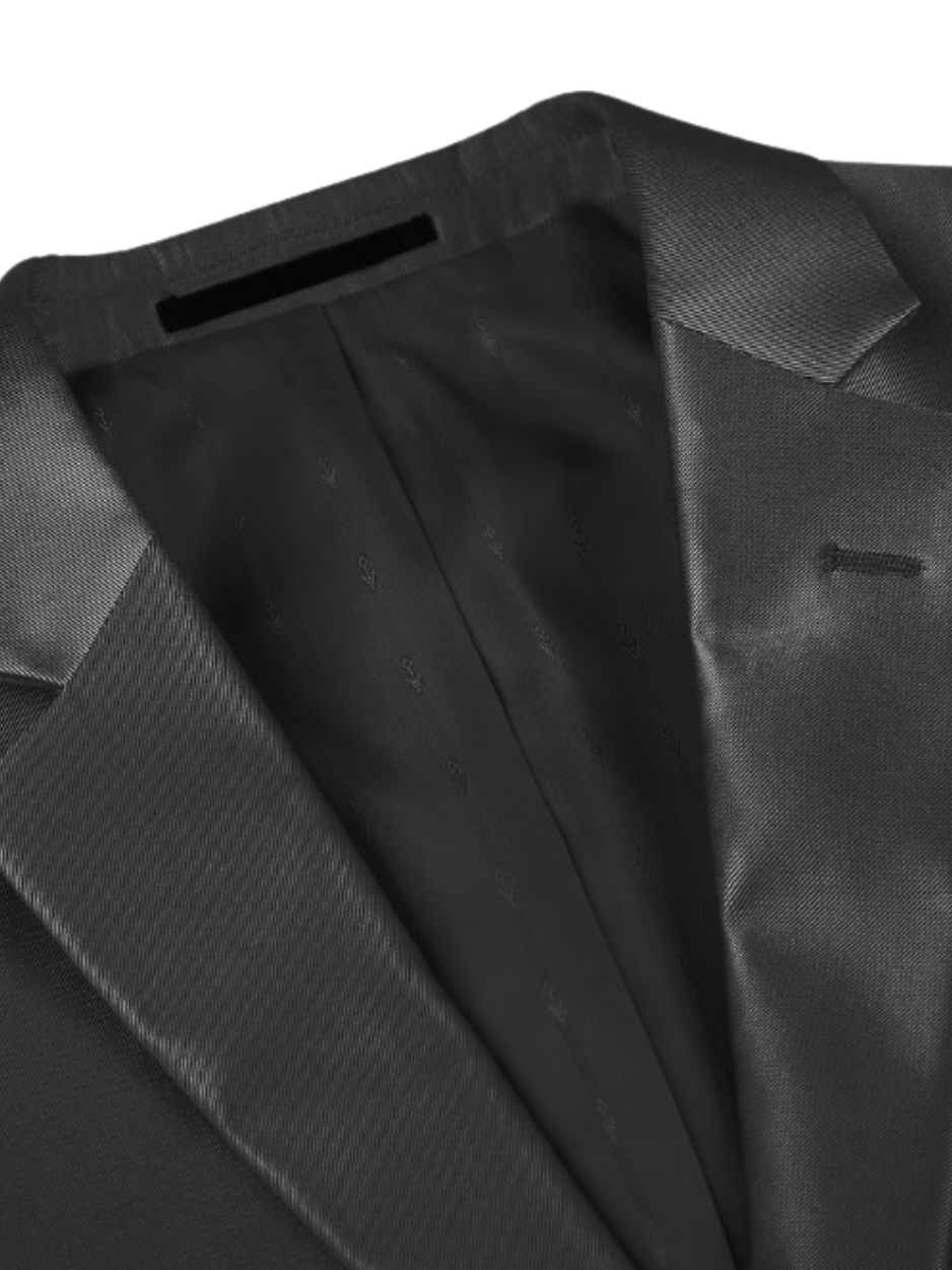 Raphael Solid Black Classic Fit Sharkskin Two Button Notch Lapel Suit