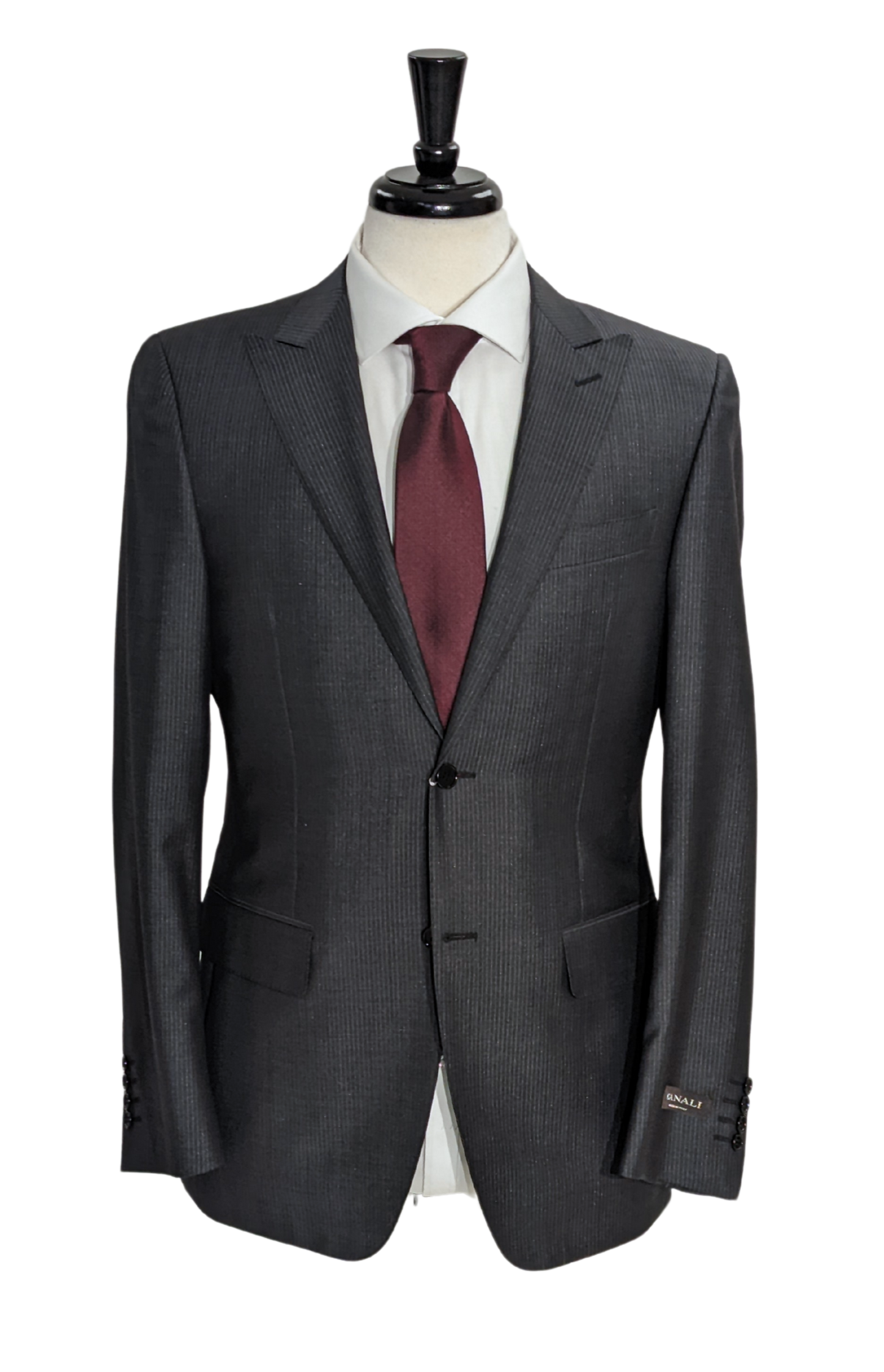 Canali Charcoal Gray Pinstripe Wool Blend Suit 44R