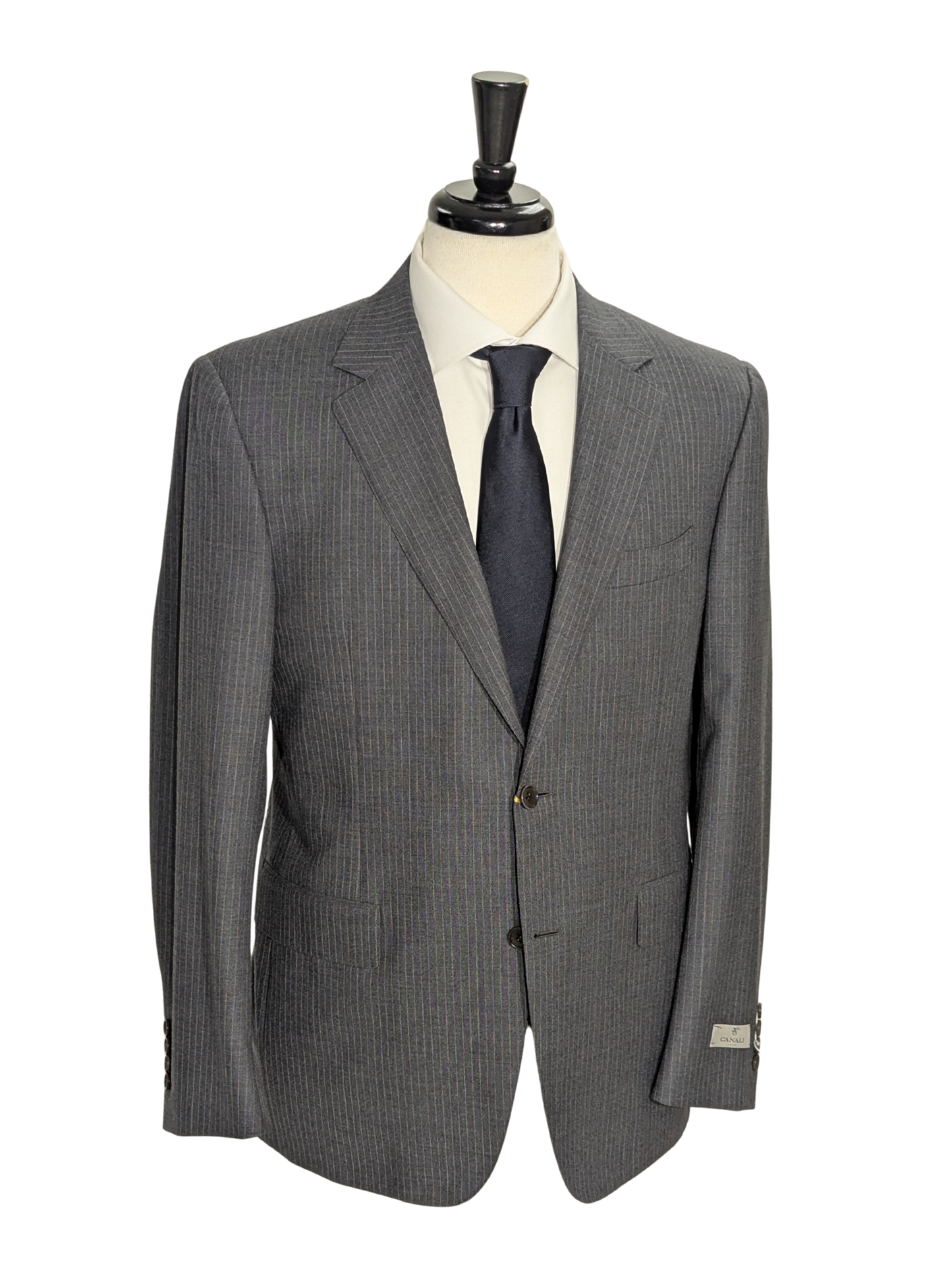 Canali Dark Gray Pinstriped 100% Wool Suit 40R