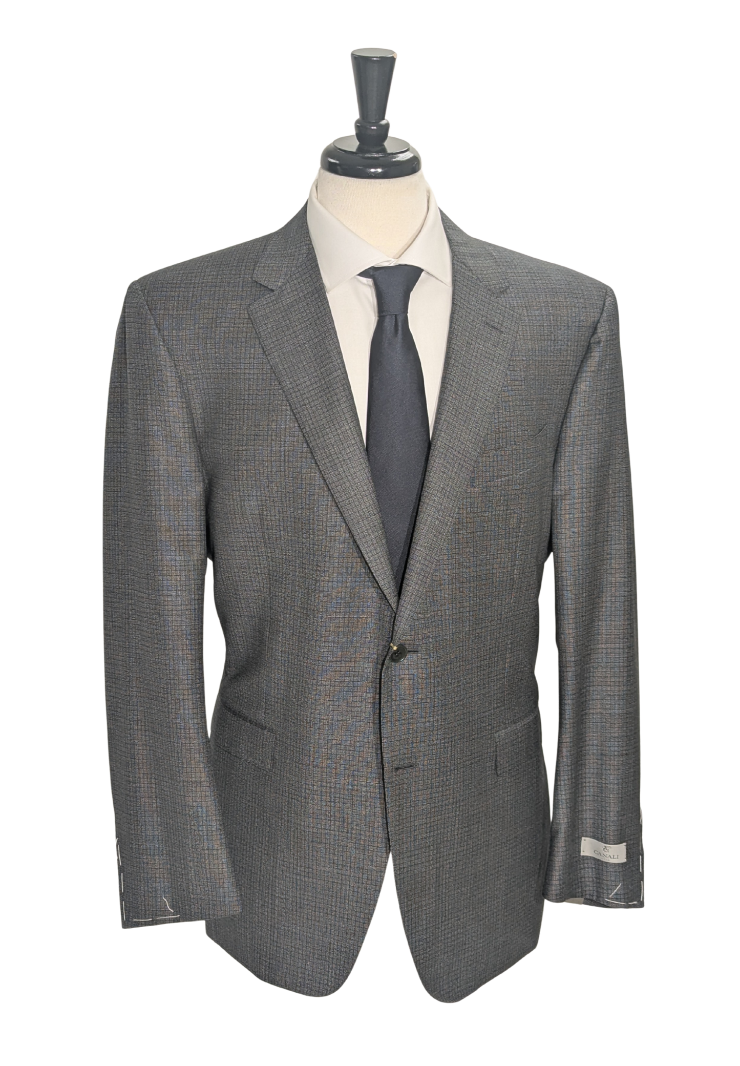 Canali Dark Gray Woven Check Pattern Classic Fit 100% Wool Suit 48R