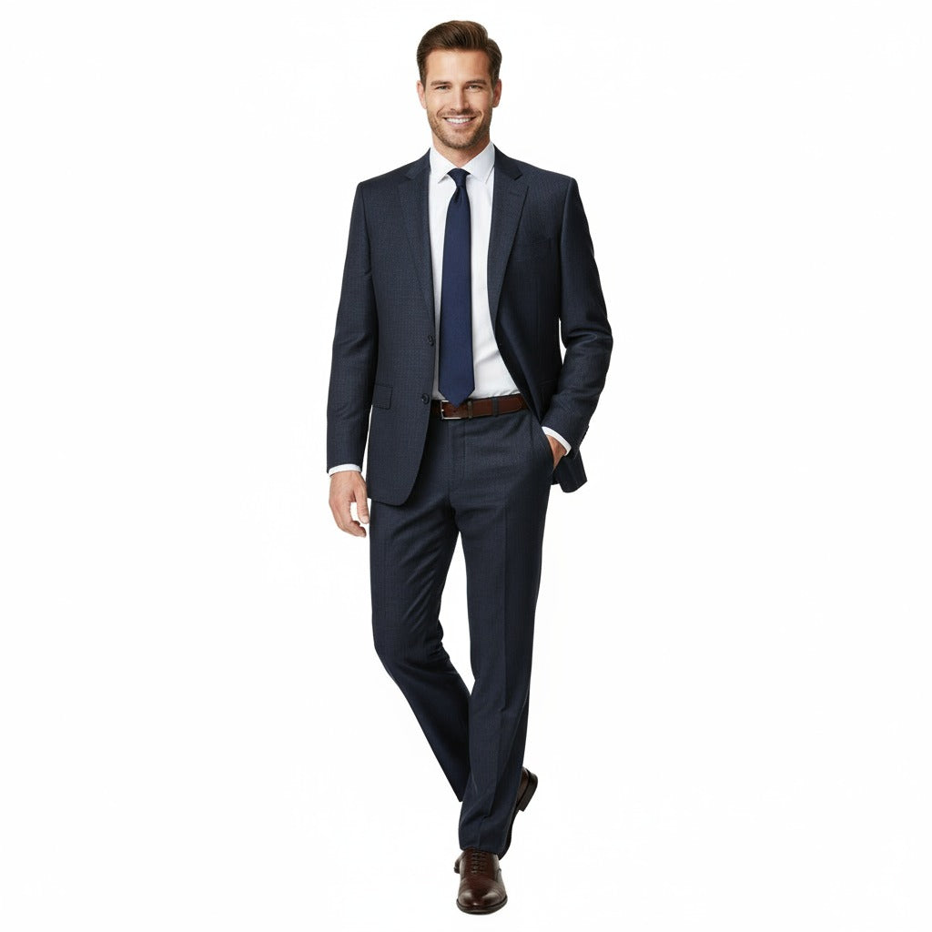 Raphael Navy Textured Notch Lapel Classic Fit Two Button Wool Suit