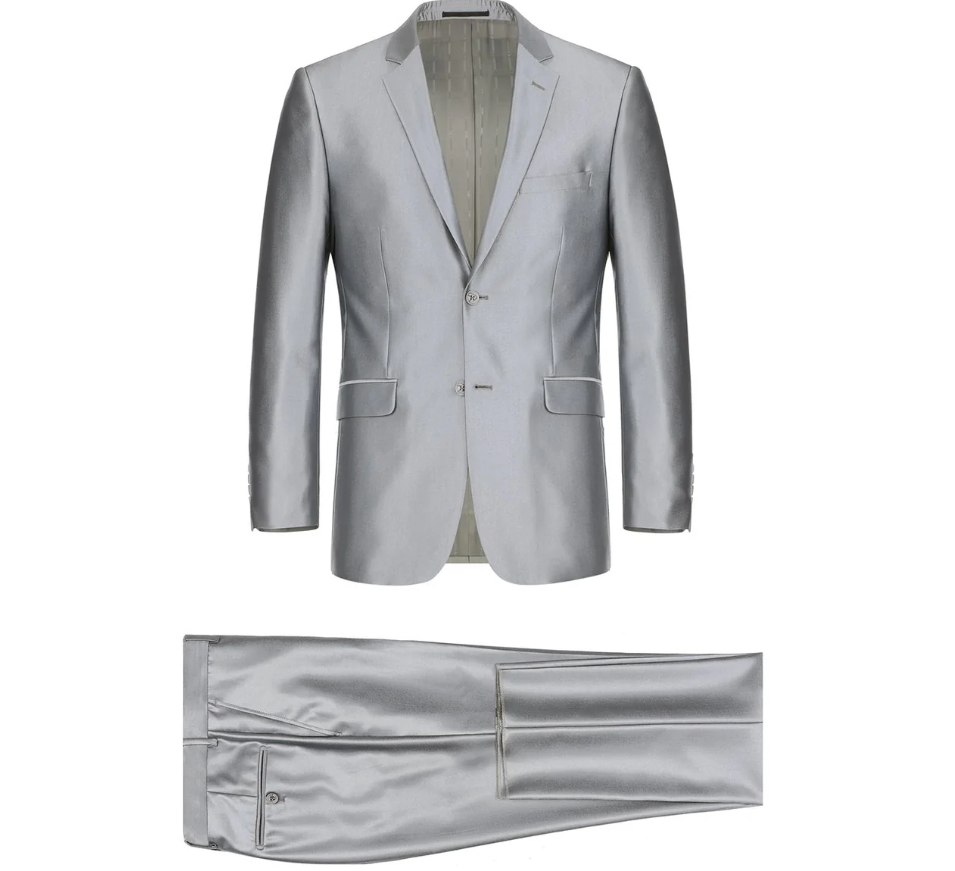 Raphael Mens Silver Sharkskin Classic Fit Notch Lapels Italian Style 2 Button Suit