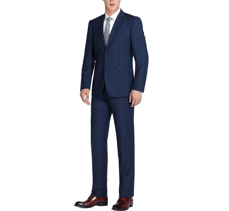 Raphael Men’s Solid Navy Blue Slim Fit Notch Lapel Two Button Suit