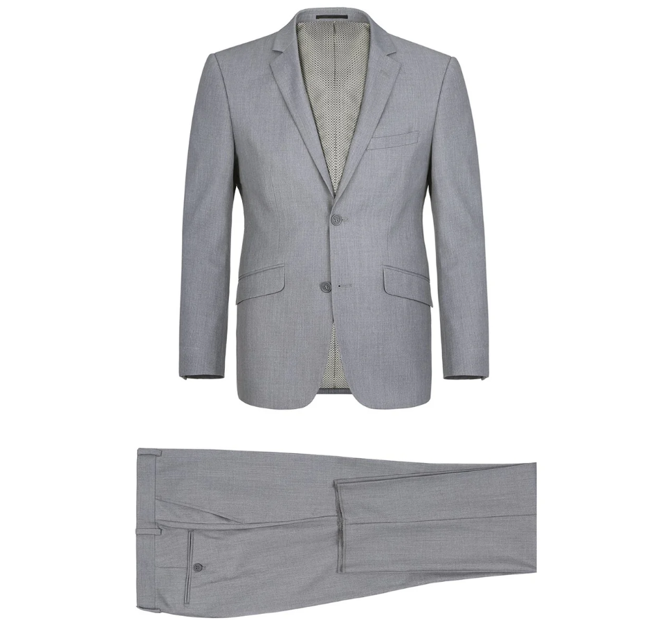Raphael Men’s Stretch Light Gray Slim Fit Notch Lapel Two Button Suit