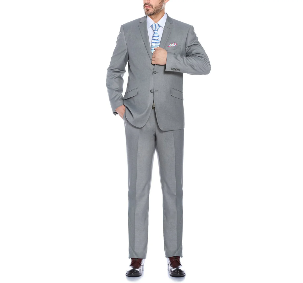 Raphael Men’s Stretch Light Gray Slim Fit Notch Lapel Two Button Suit