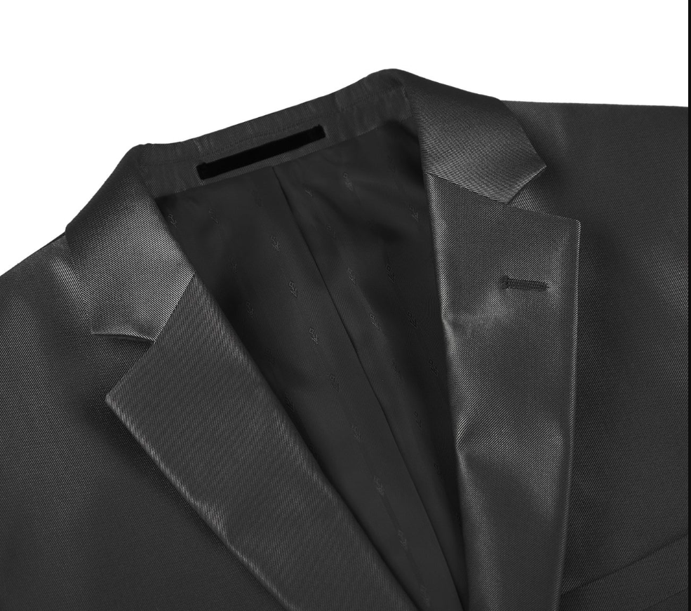 Raphael Men’s Black Sharkskin Classic Fit Notch Lapels Two Button Blazer