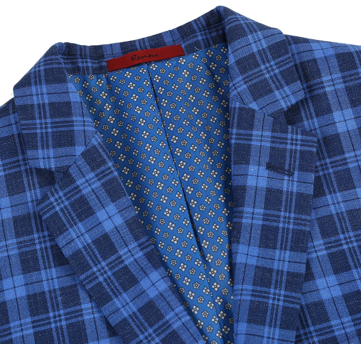 Raphael Blue Plaid Slim Fit Two Button Notch Lapel Blazer
