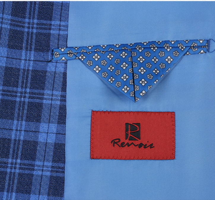 Raphael Blue Plaid Slim Fit Two Button Notch Lapel Blazer