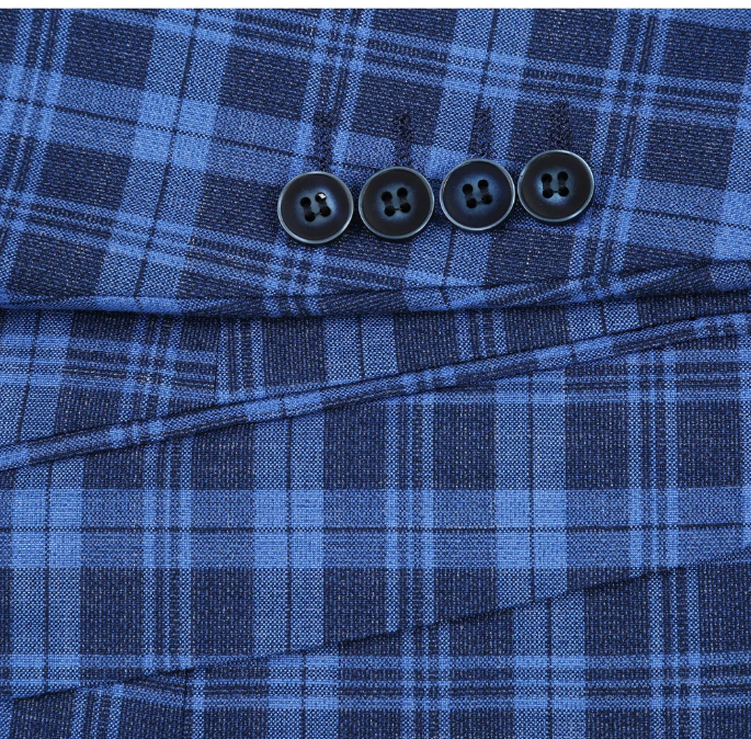 Raphael Blue Plaid Slim Fit Two Button Notch Lapel Blazer