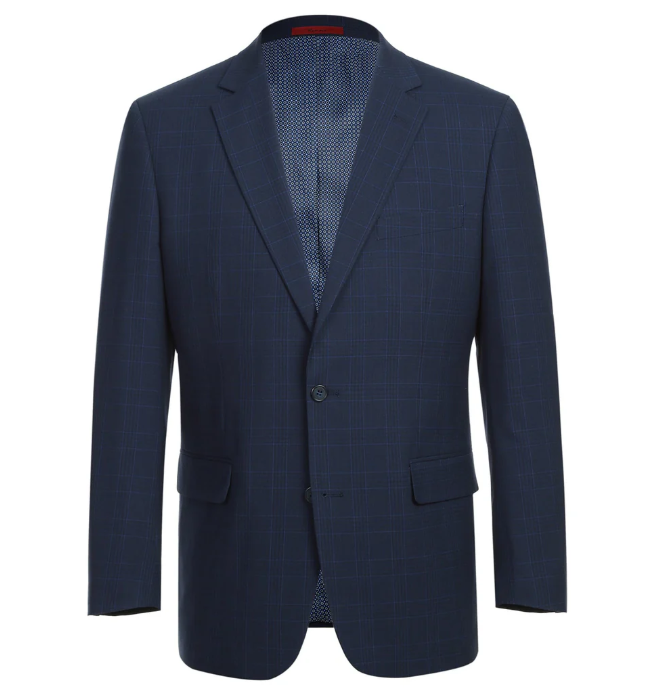 Raphael Marine Blue Windowpane Check Classic Fit Two Button Suit