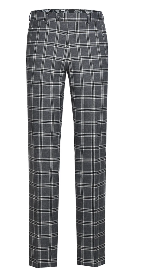 English Laundry Windowpane Check Gray Slim Fit Peak Lapel Stretch 2 Button Suit