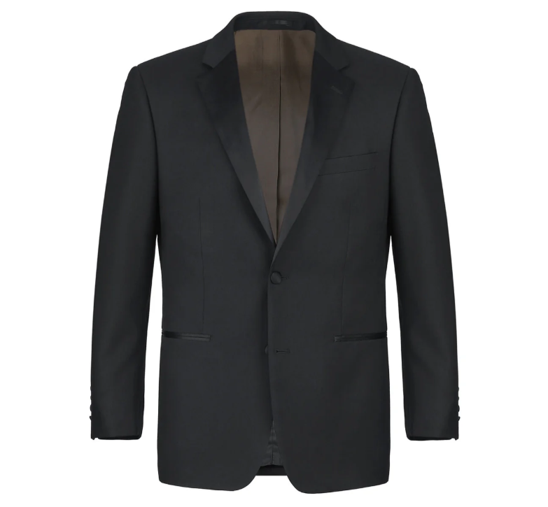 Raphael Solid Black Classic Fit 100% Wool Two Button Notch Lapel Tuxedo Suit