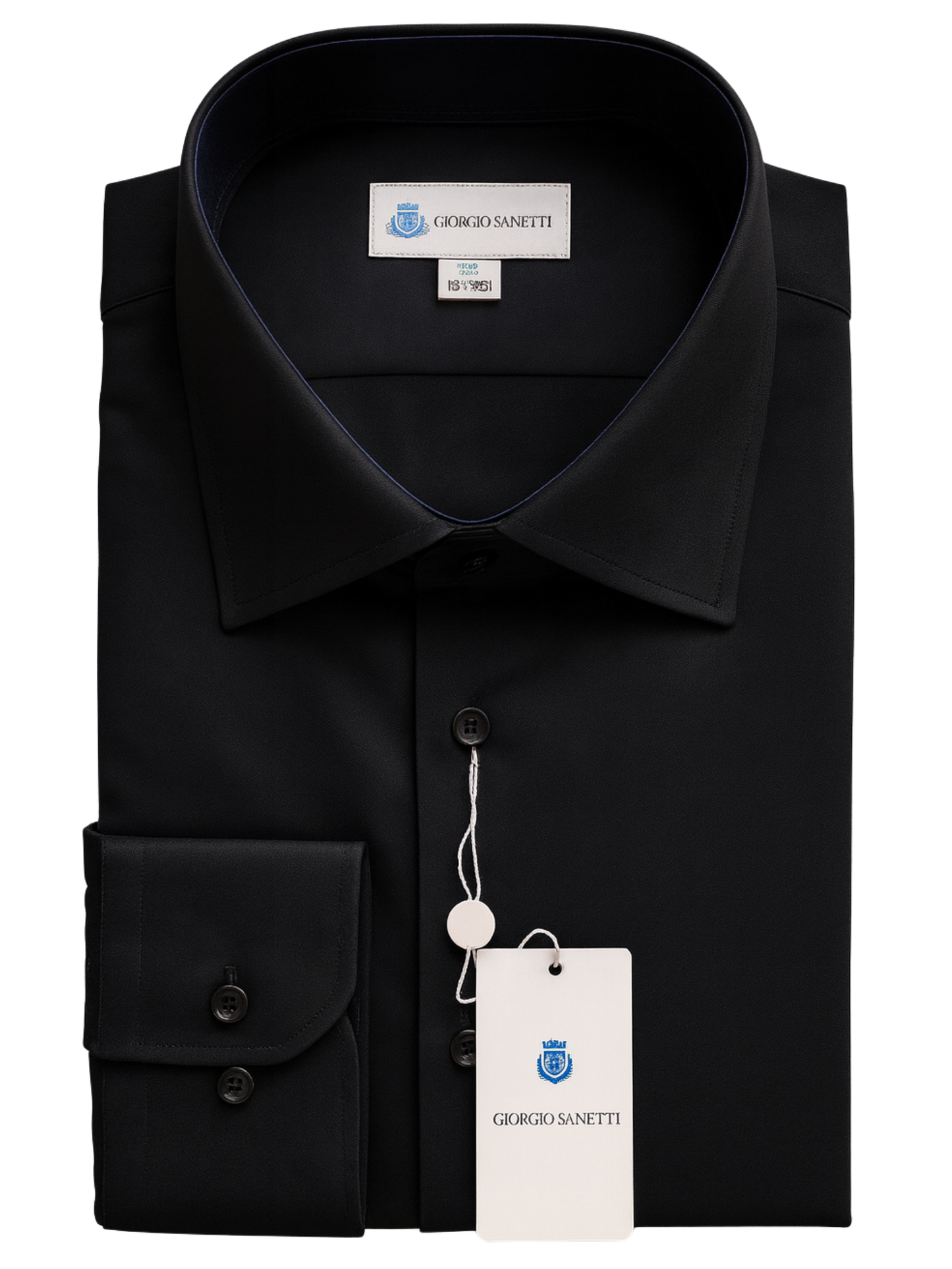Giorgio Sanetti Solid Black Barrel Cuff Spread Collar Bamboo Stretch Dress Shirt