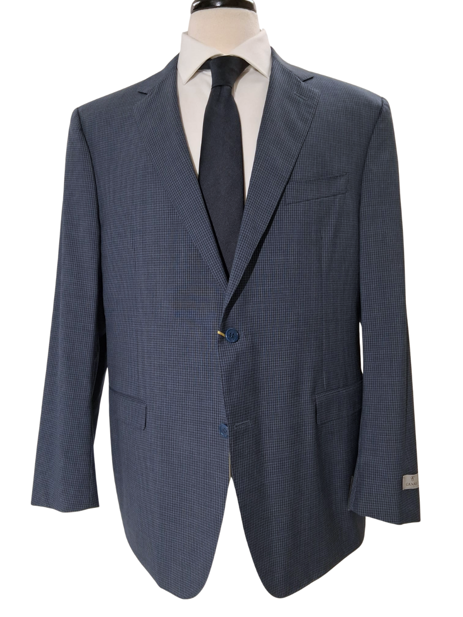 Canali Blue Micro Check 100% Wool 2 Button Suit 48R