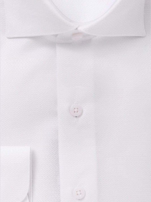Mens 100% Cotton White On White Spread Collar Wrinkle Free Slim Fit Dress Shirt