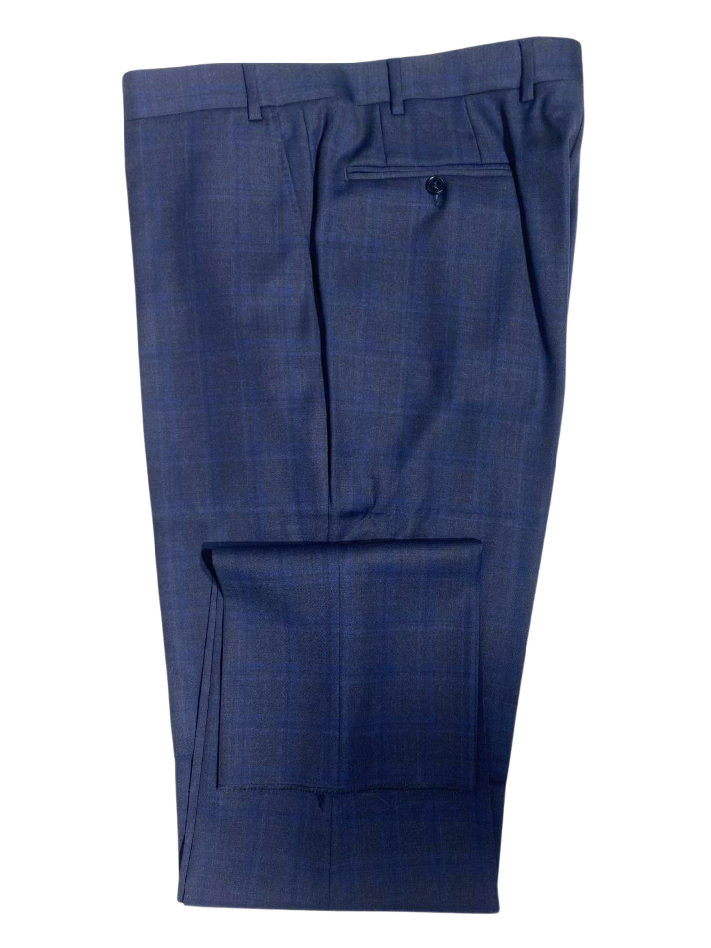 Canali Navy Blue Plaid Notch Lapel Classic Fit 100% Wool 2 Button Suit 44L