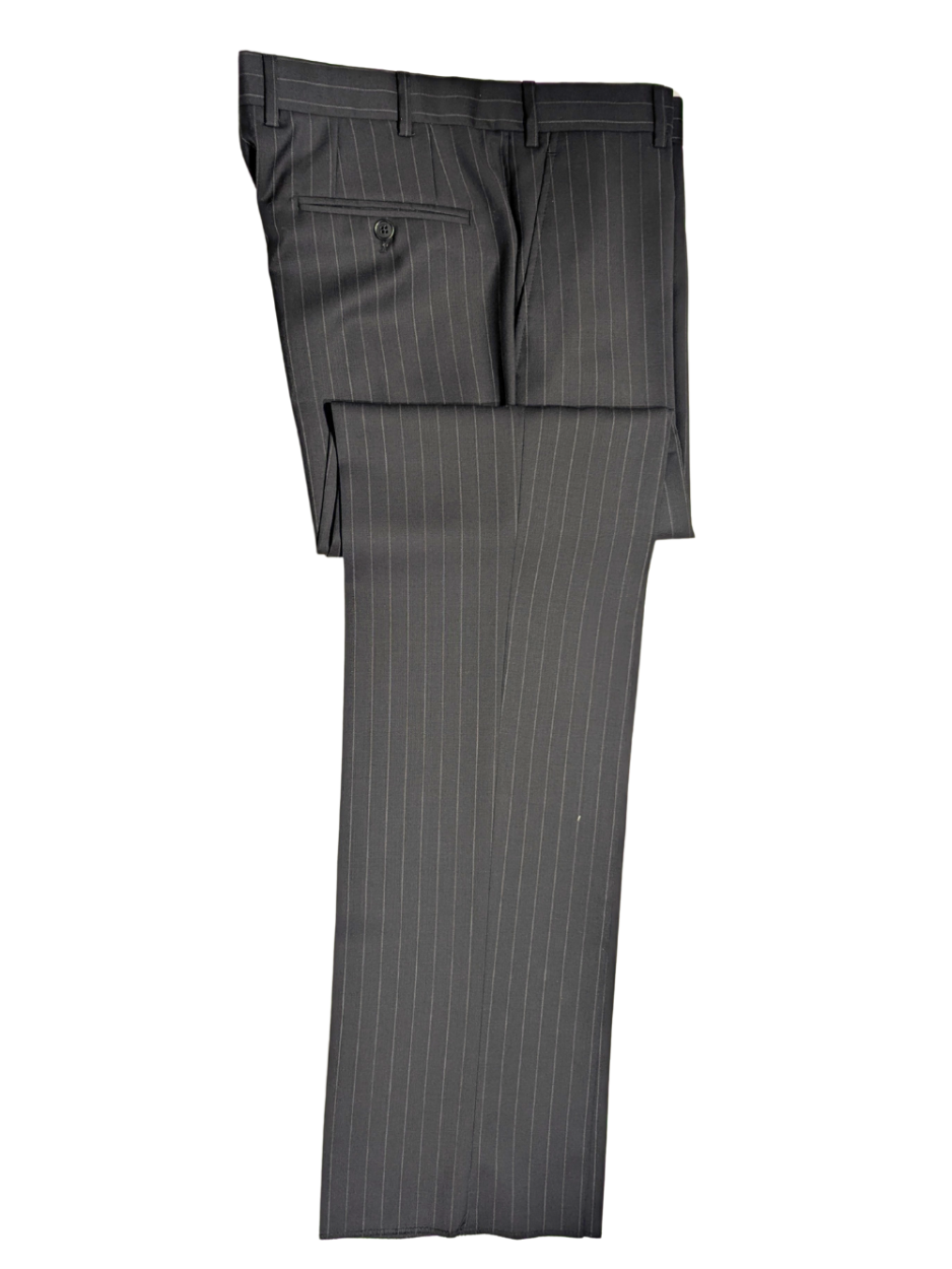 Armani Collezioni Black Pinstriped Notch Lapel Wool 2-Button Suit - 46R