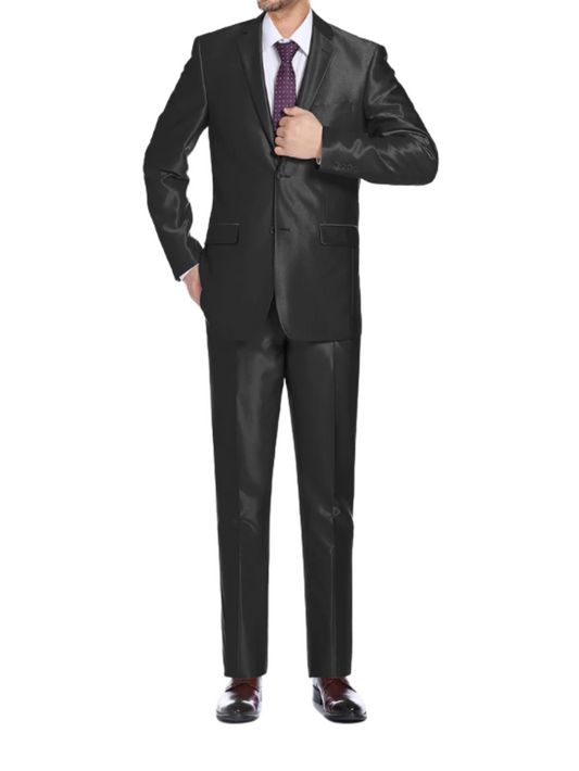 Raphael Solid Black Classic Fit Sharkskin Two Button Notch Lapel Suit
