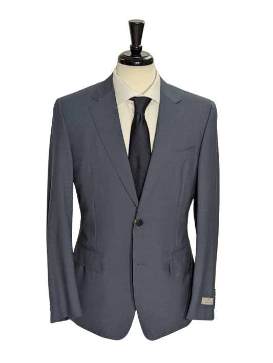 Canali Solid Blue 100% Wool Suit 38R
