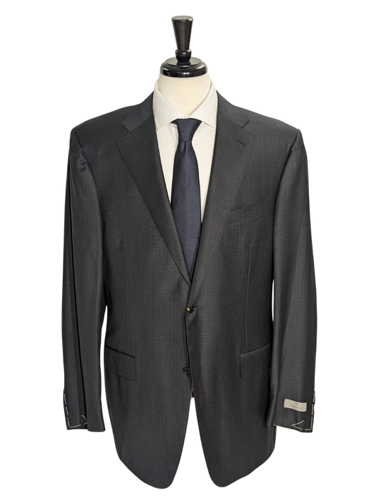 Canali Gray Micro Check 100% Wool Suit 44L