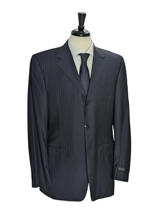 Canali Navy Pinstriped 100% Wool 3-Button Suit 40L