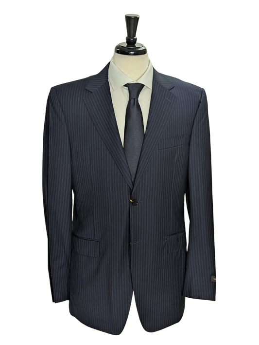 Canali Navy Pinstriped 100% Wool Suit 40L
