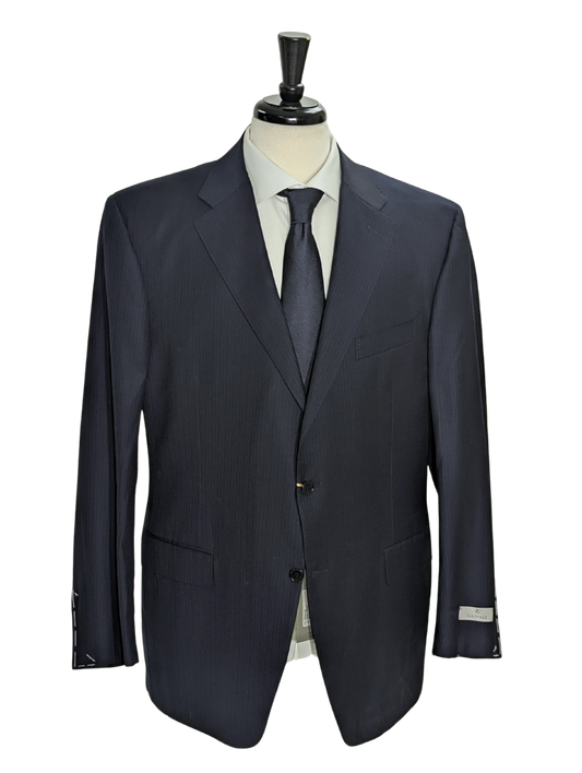 Canali Navy Tonal Pinstriped 100% Wool Suit 46R