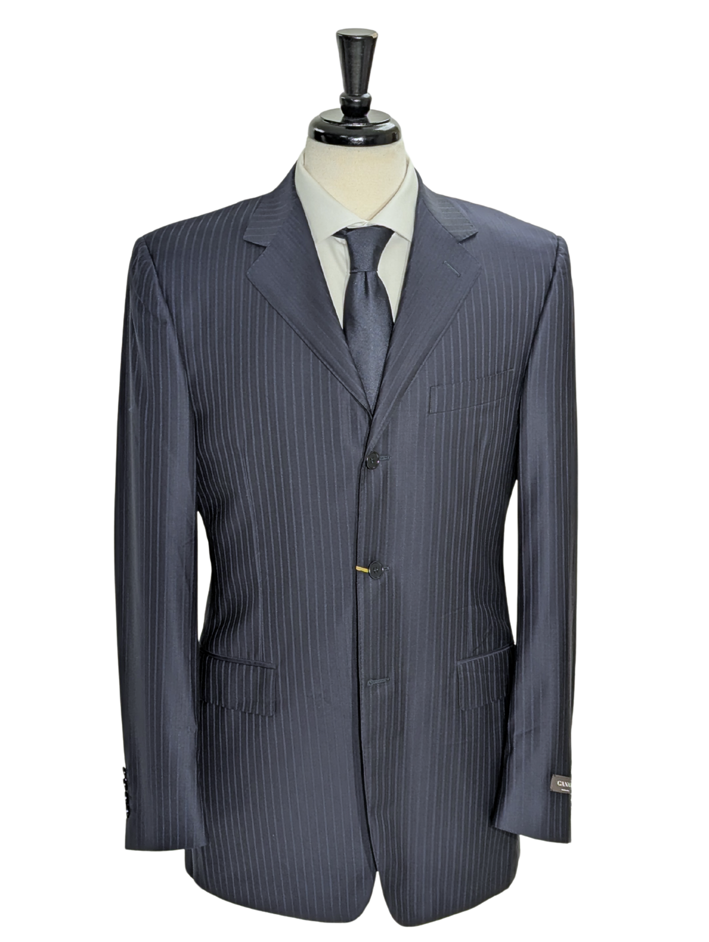Canali Navy Pinstriped 100% Wool 3-Button Suit 38L