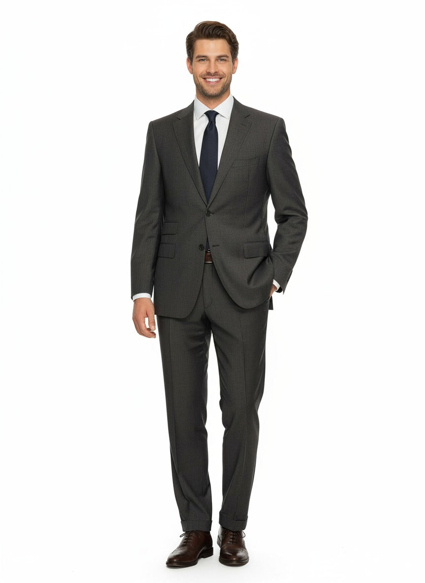 Canali Brown Nailhead 100% Wool 2 Button Suit 48L