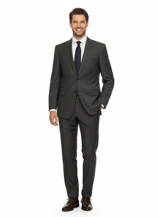 Canali Brown Nailhead 100% Wool 2 Button Suit 48L