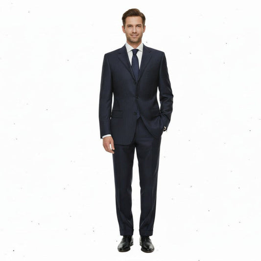 Canali Navy Pinstriped 100% Wool 3-Button Suit 38L