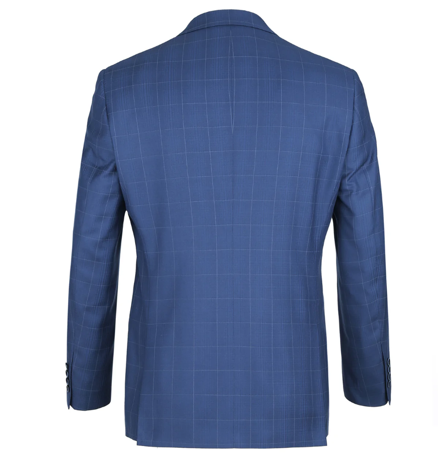 Raphael Blue Windowpane Check Slim Fit Notch Lapel Two Button Suit