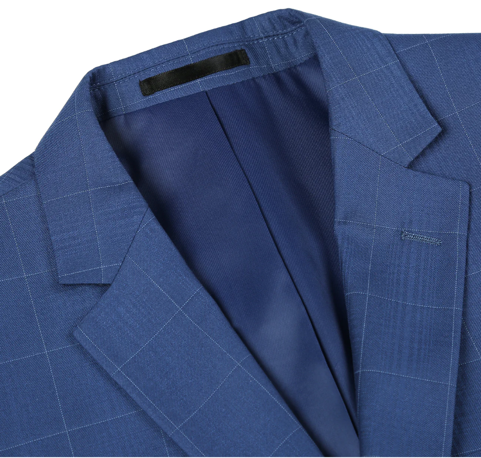 Raphael Blue Windowpane Check Slim Fit Notch Lapel Two Button Suit