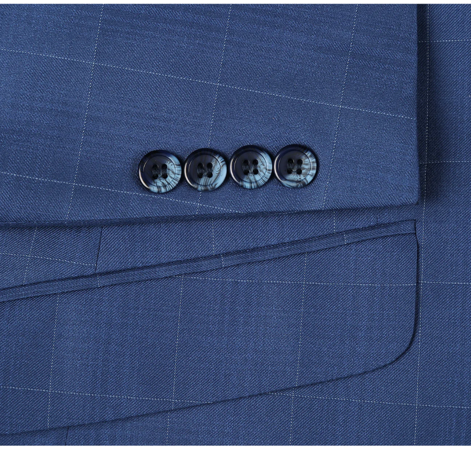 Raphael Blue Windowpane Check Slim Fit Notch Lapel Two Button Suit