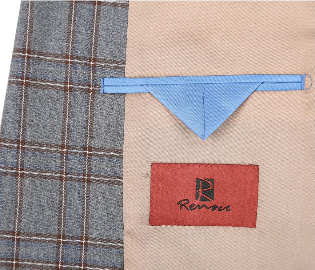 Raphael Grey Windowpane Check Slim Fit Stretch Notch Lapel Two Button Suit