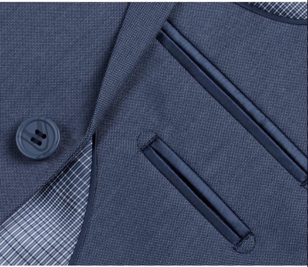 Raphael Medium Blue Textured Slim Fit Notch Lapel Two Button Suit