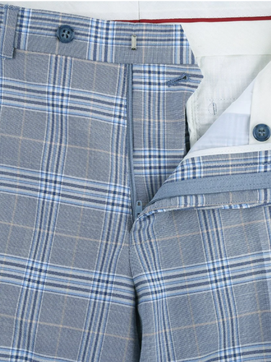 Raphael Light Blue Glen Plaid With Windowpane Slim Fit Stretch Notch Lapel Two Button Suit