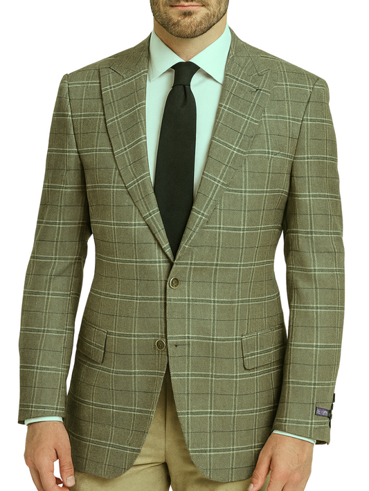 Canuti By Steven Land Mens Taupe Plaid Modern Fit Peak Lapel 2 Button Blazer Sportcoat