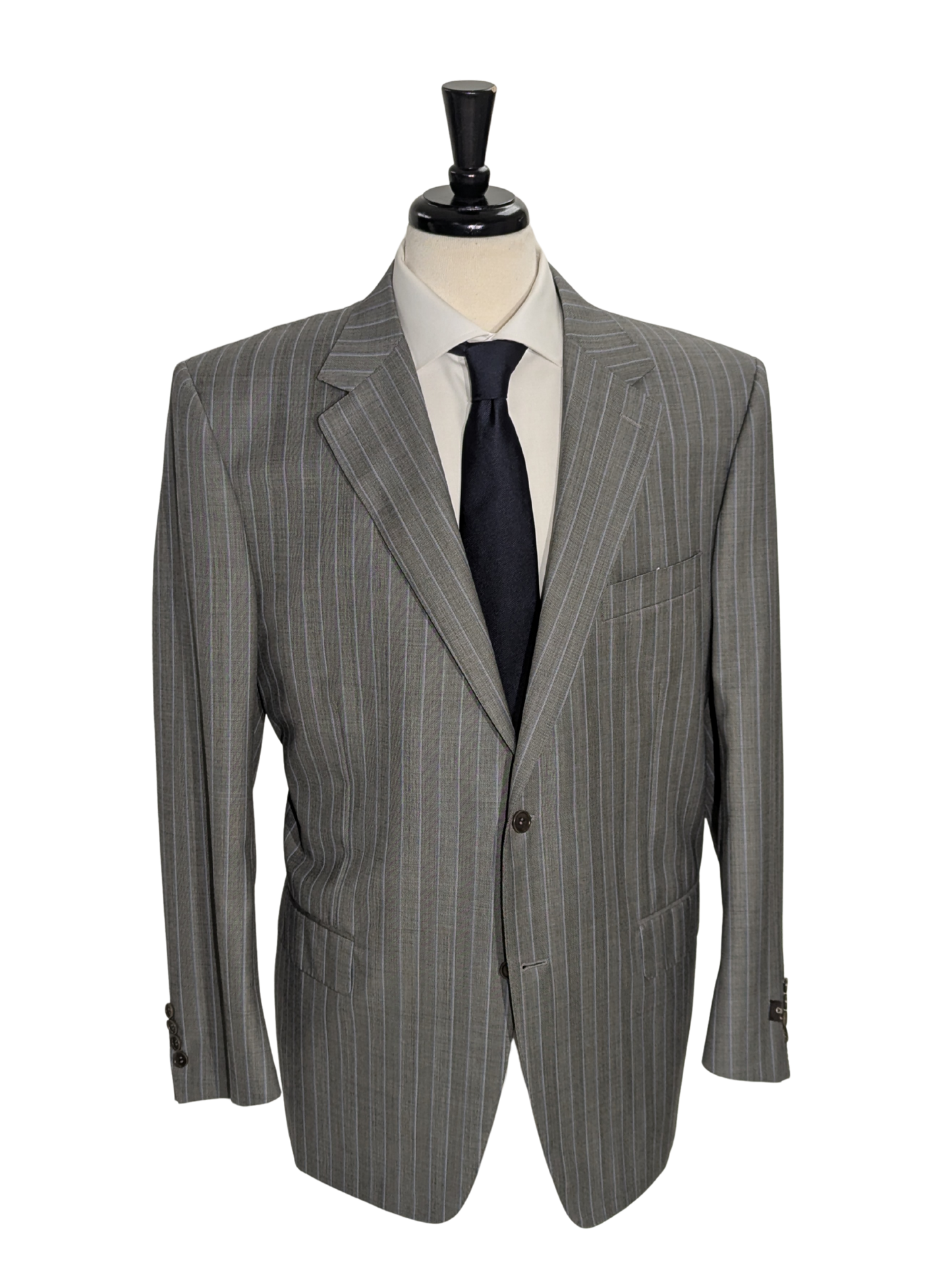 Canali Light Gray Pinstripe 100% Wool Suit 48S