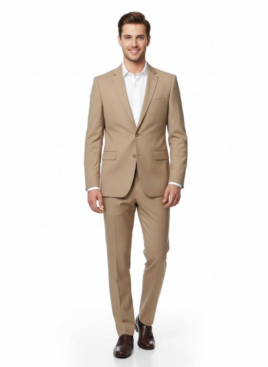 Raphael Solid Dark Tan Notch Lapel Slim Fit Two Button Suit