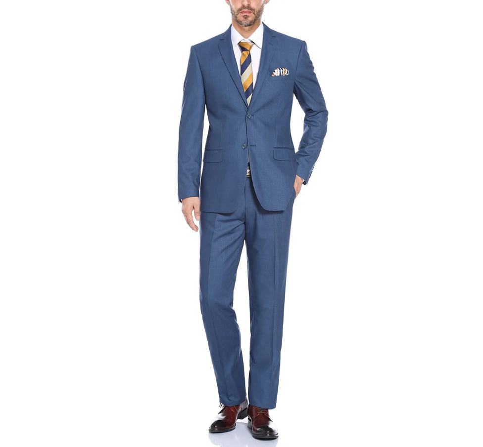 Raphael Solid Textured Blue Notch Lapel Classic Fit Two Button Suit