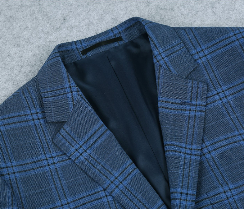 Raphael Blue Windowpane Slim Fit Notch Lapel Stretch Two Button Suit