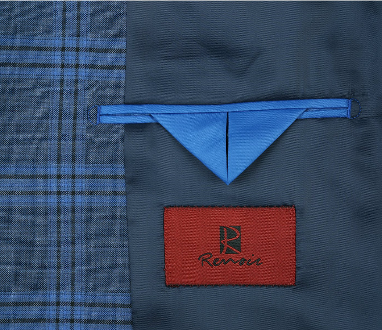 Raphael Blue Windowpane Slim Fit Notch Lapel Stretch Two Button Suit