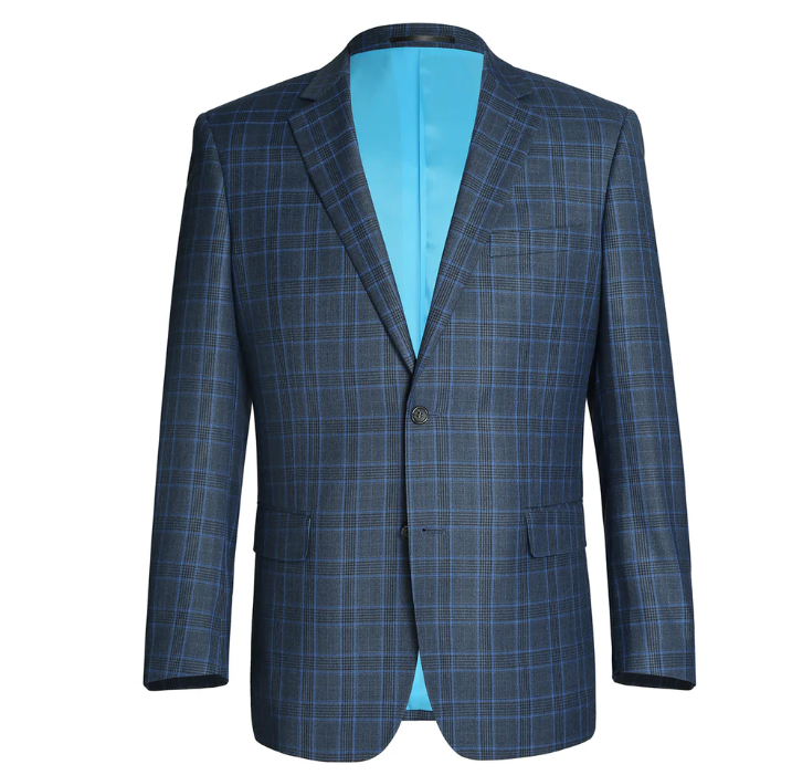 Raphael Blue Windowpane Check Classic Fit Notch Lapel Two Button Suit