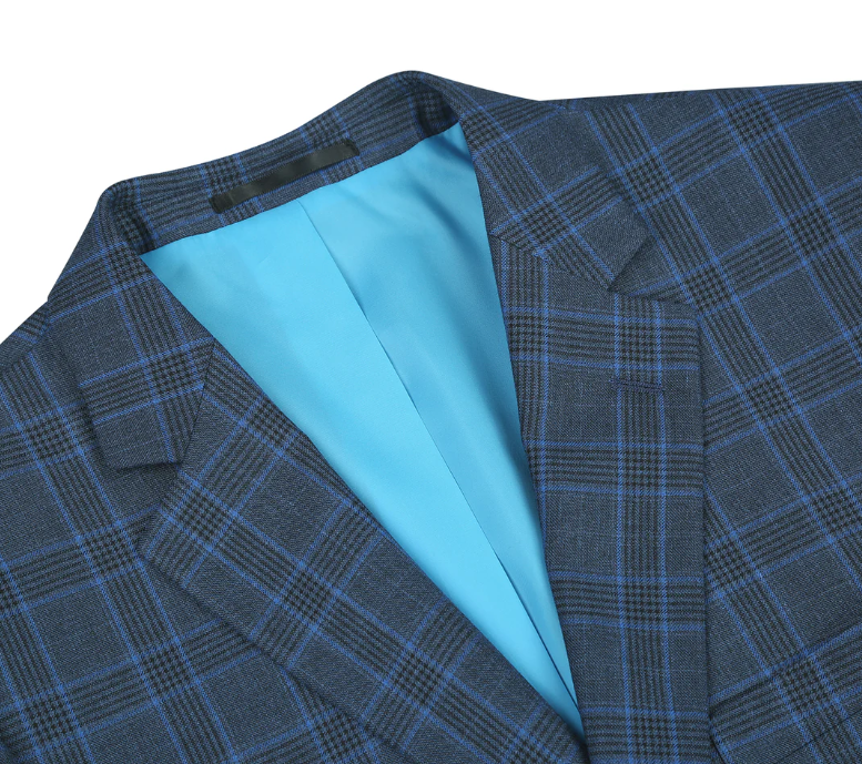 Raphael Blue Windowpane Check Classic Fit Notch Lapel Two Button Suit