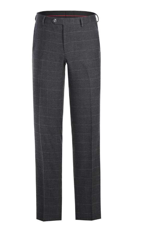 Raphael Mens Gray Windowpane Slim Fit Notch Lapels 2 Buttons Stretch Suit