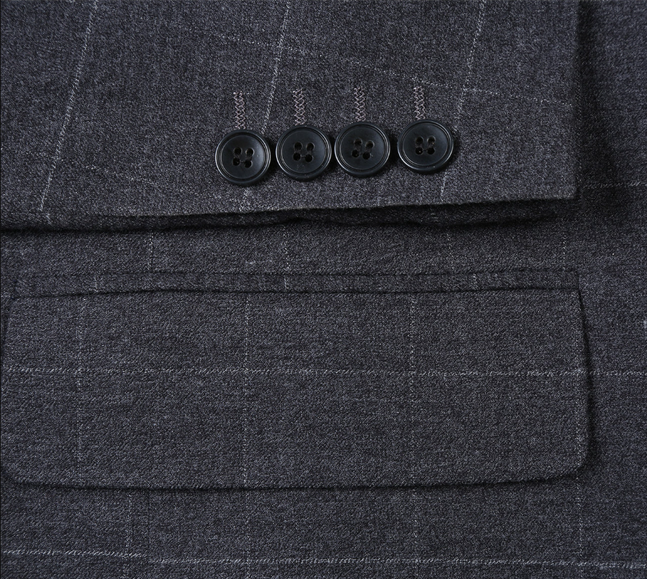 Raphael Mens Gray Windowpane Slim Fit Notch Lapels 2 Buttons Stretch Suit